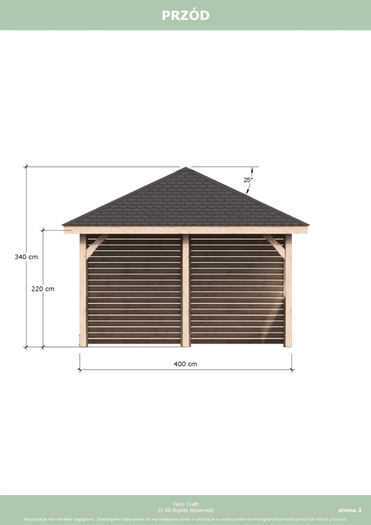 Altana ogrodowa drewniana czterospadowa 4x4m
