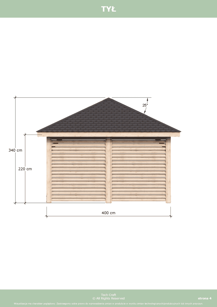 Altana ogrodowa drewniana czterospadowa 4x4m