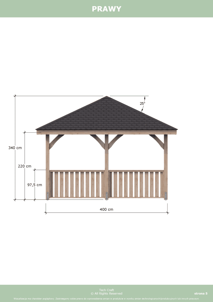 Altana ogrodowa drewniana czterospadowa 4x4m