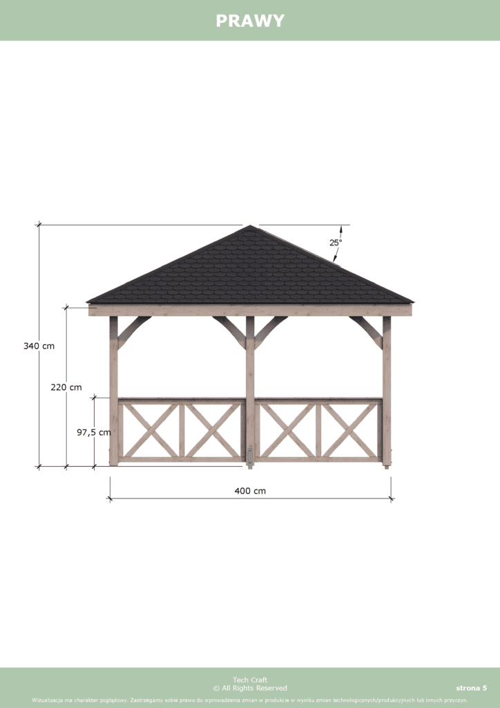 Altana ogrodowa drewniana czterospadowa 5x4m