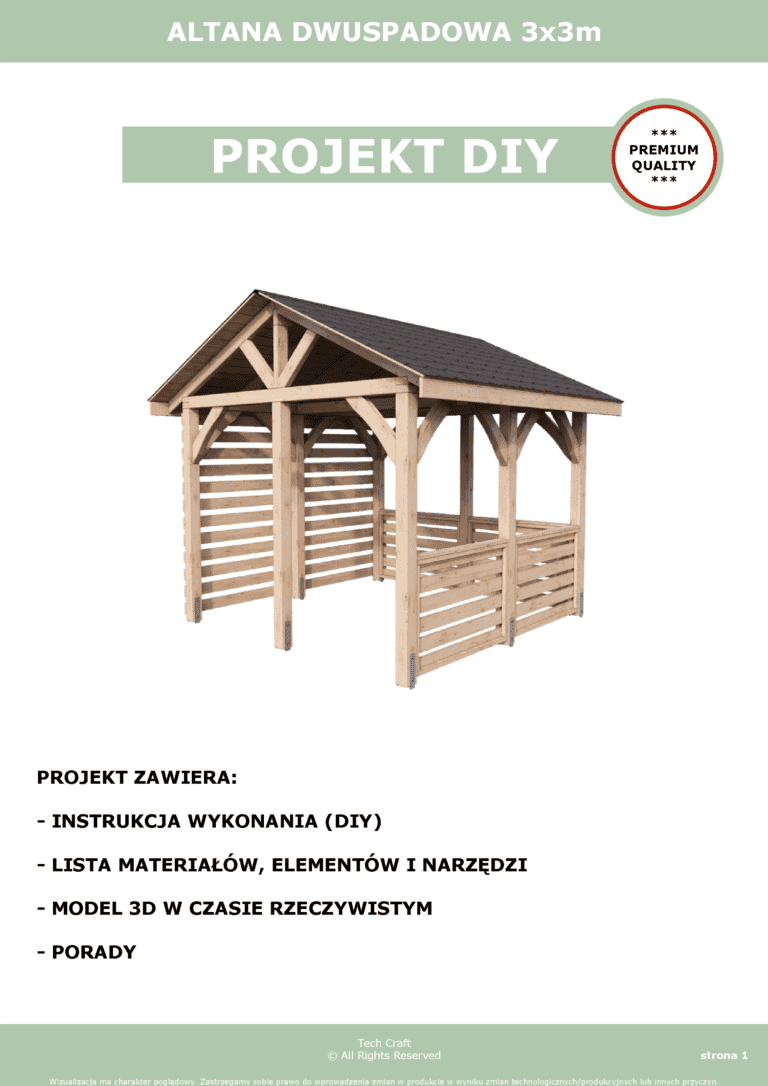 Altana ogrodowa drewniana dwuspadowa 3x3m