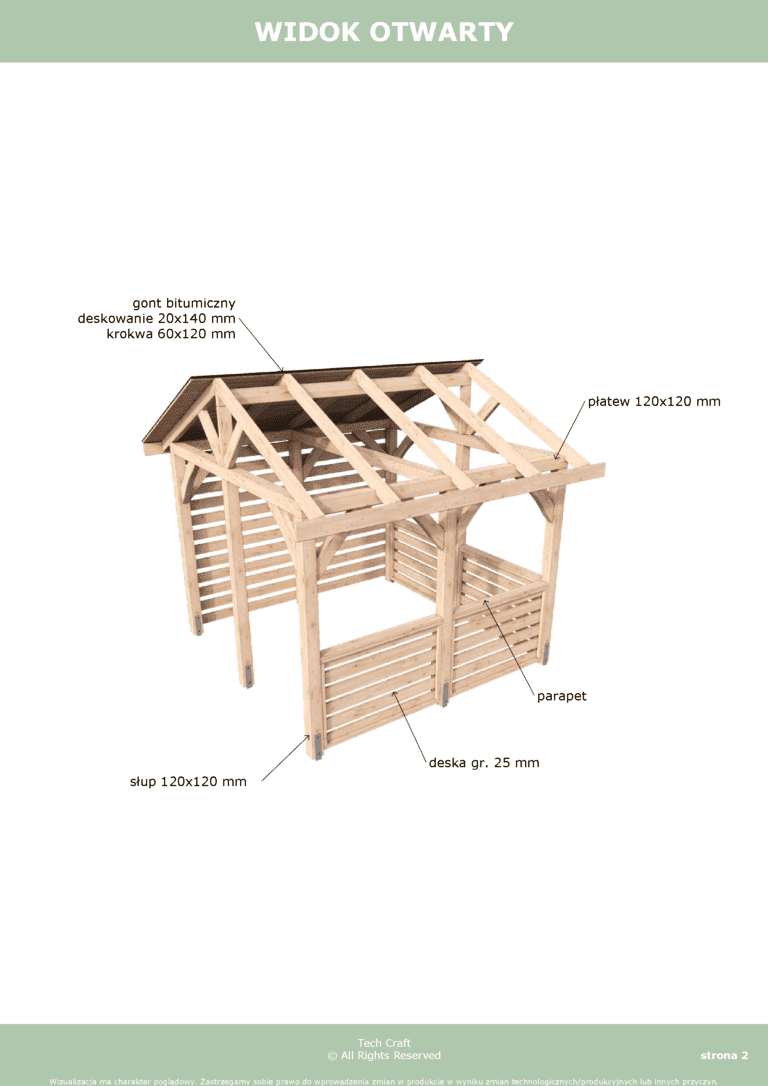 Altana ogrodowa drewniana dwuspadowa 3x3m