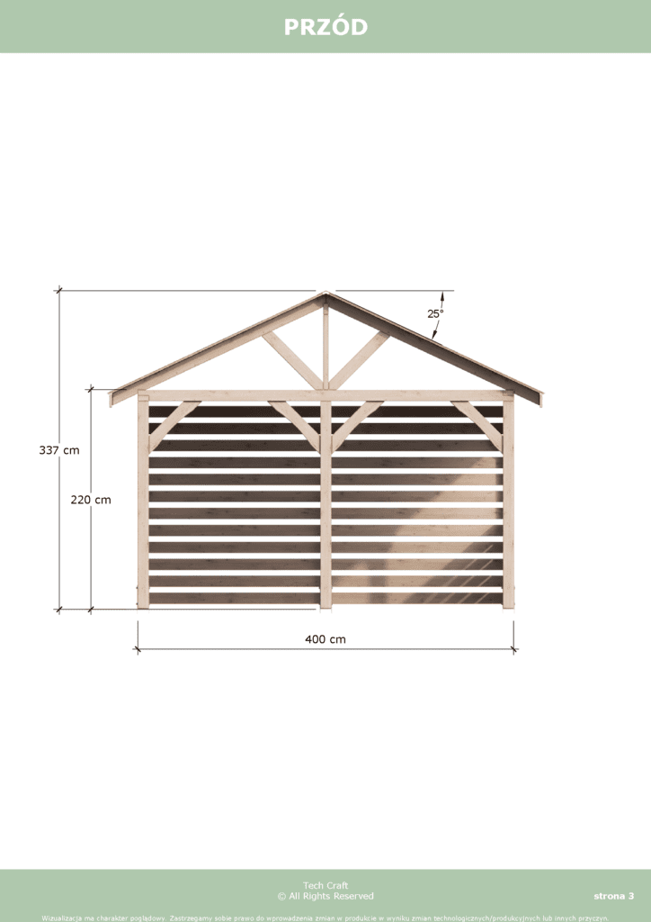 Altana ogrodowa drewniana dwuspadowa 6x4m