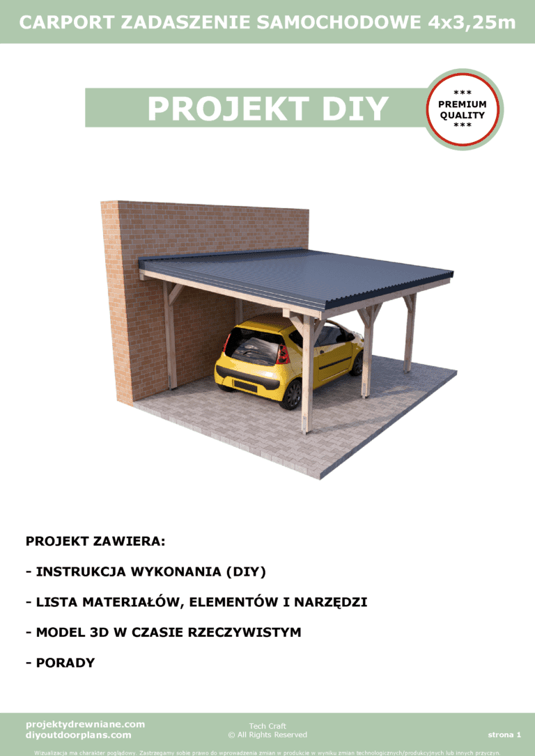 Carport wiata garażowa drewniana zadaszenie 4x3,25m projekt diy