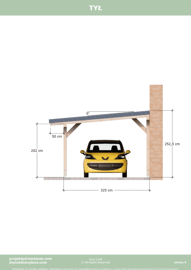 Carport wiata garażowa drewniana zadaszenie 4x3,25m tył
