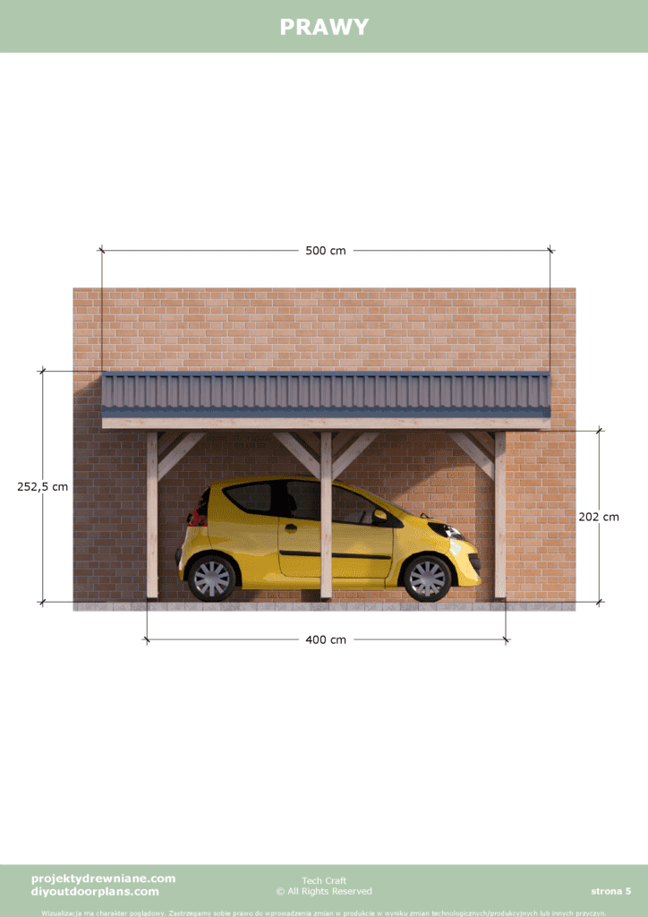 Carport wiata garażowa drewniana zadaszenie 4x3,25m prawy