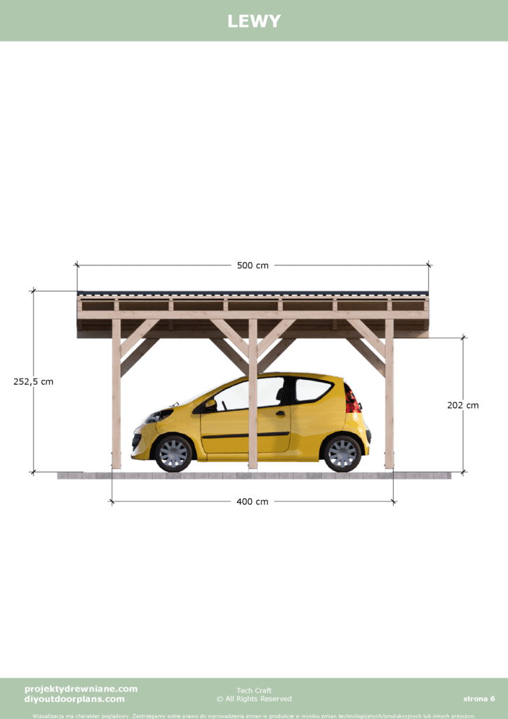 Carport wiata garażowa drewniana zadaszenie 4x3,25m lewy