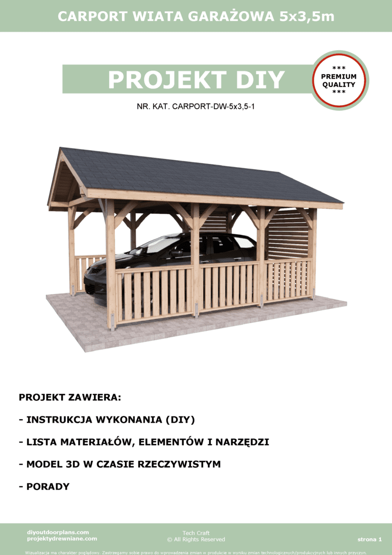Carport wiata garażowa drewniana Altana 5x3,5m projekt diy