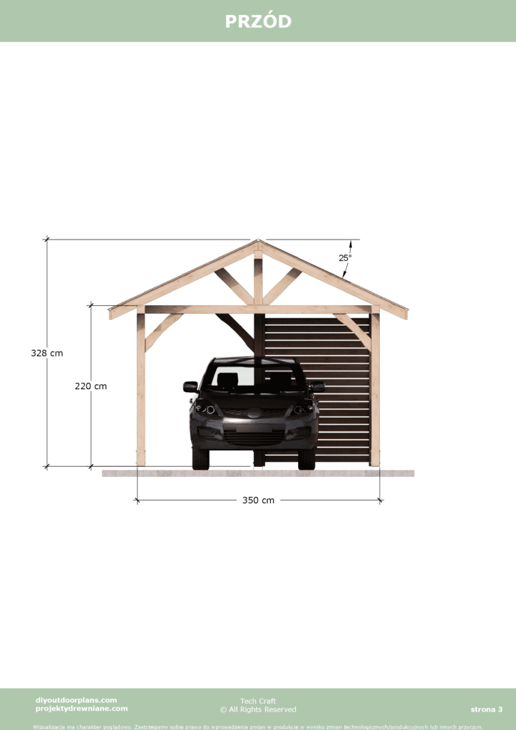 Carport wiata garażowa drewniana Altana 5x3,5m przód