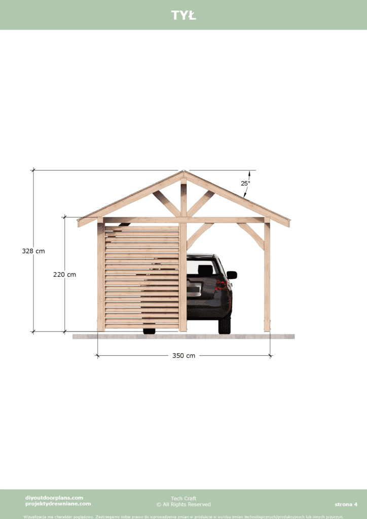 Carport wiata garażowa drewniana Altana 5x3,5m tył