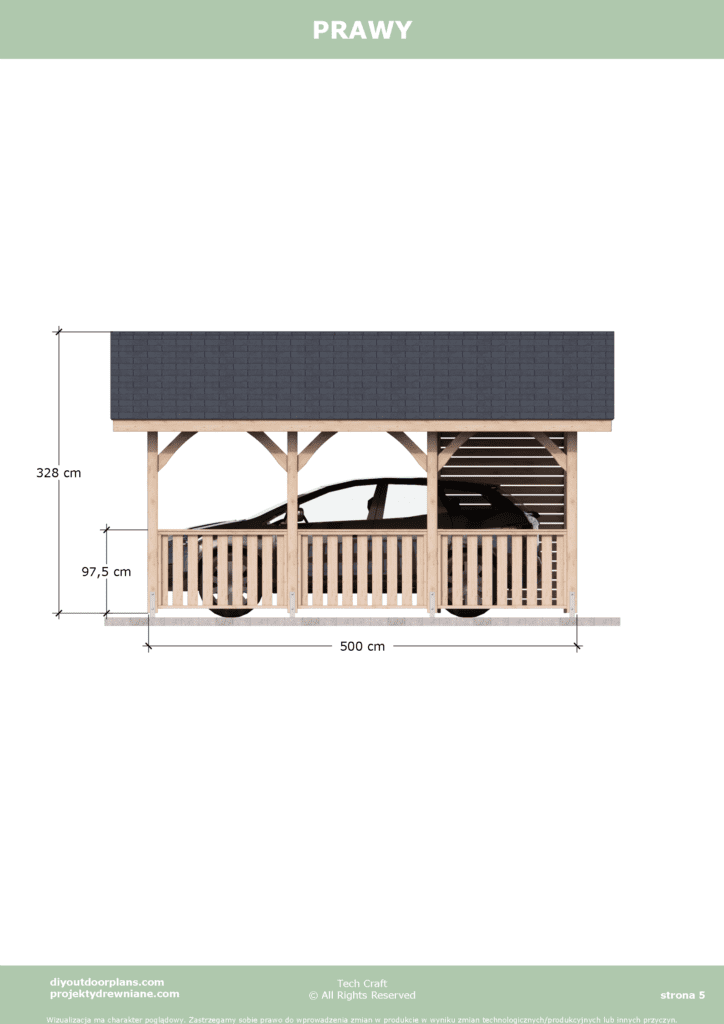 Carport wiata garażowa drewniana Altana 5x3,5m prawy