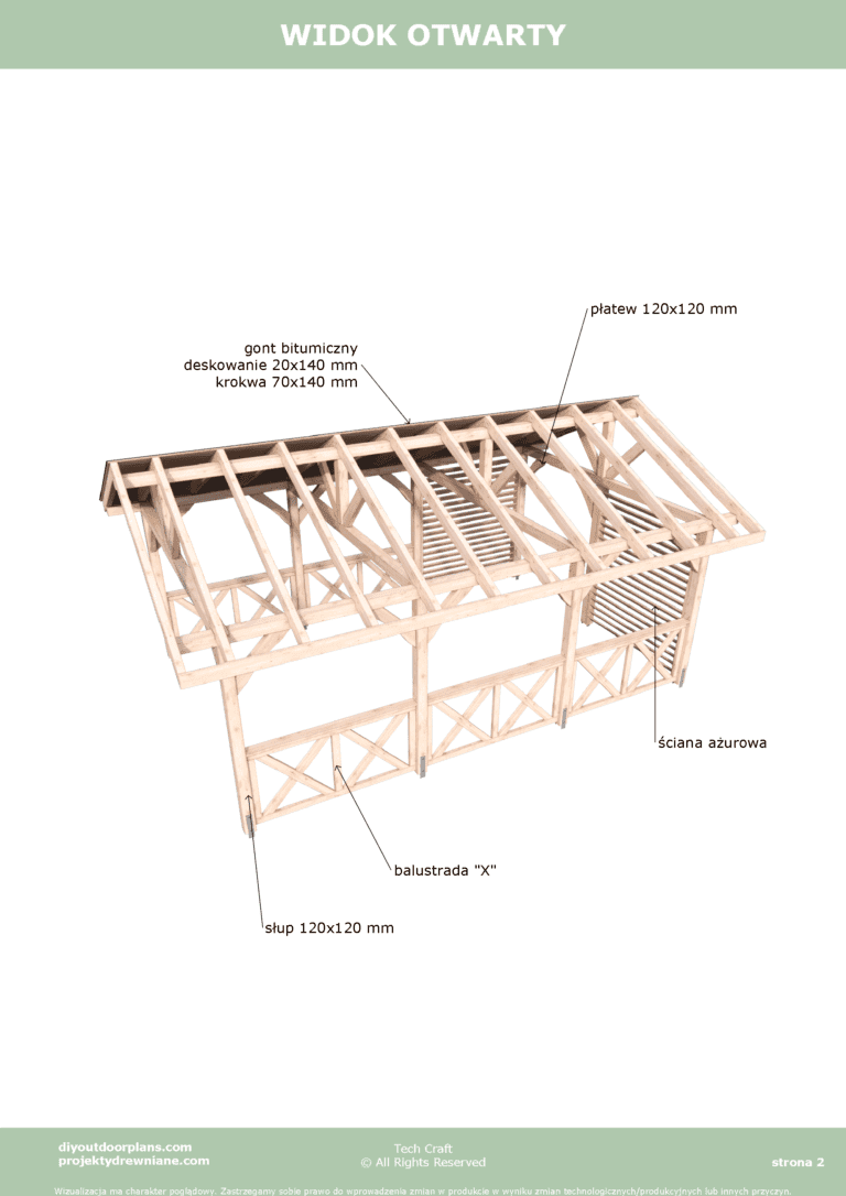 Carport wiata garażowa drewniana Altana 6x4m widok otwarty