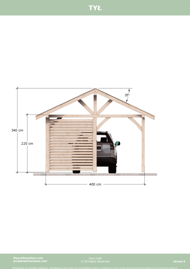 Carport wiata garażowa drewniana Altana 6x4m tył