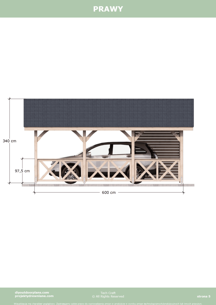 Carport wiata garażowa drewniana Altana 6x4m prawy