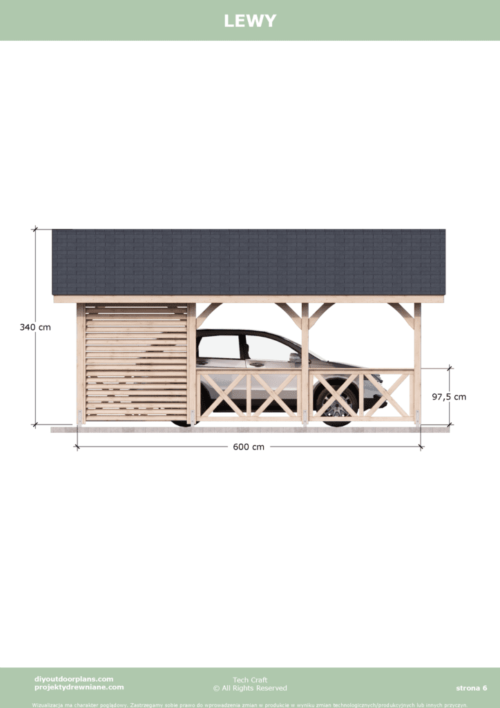 Carport wiata garażowa drewniana Altana 6x4m lewy