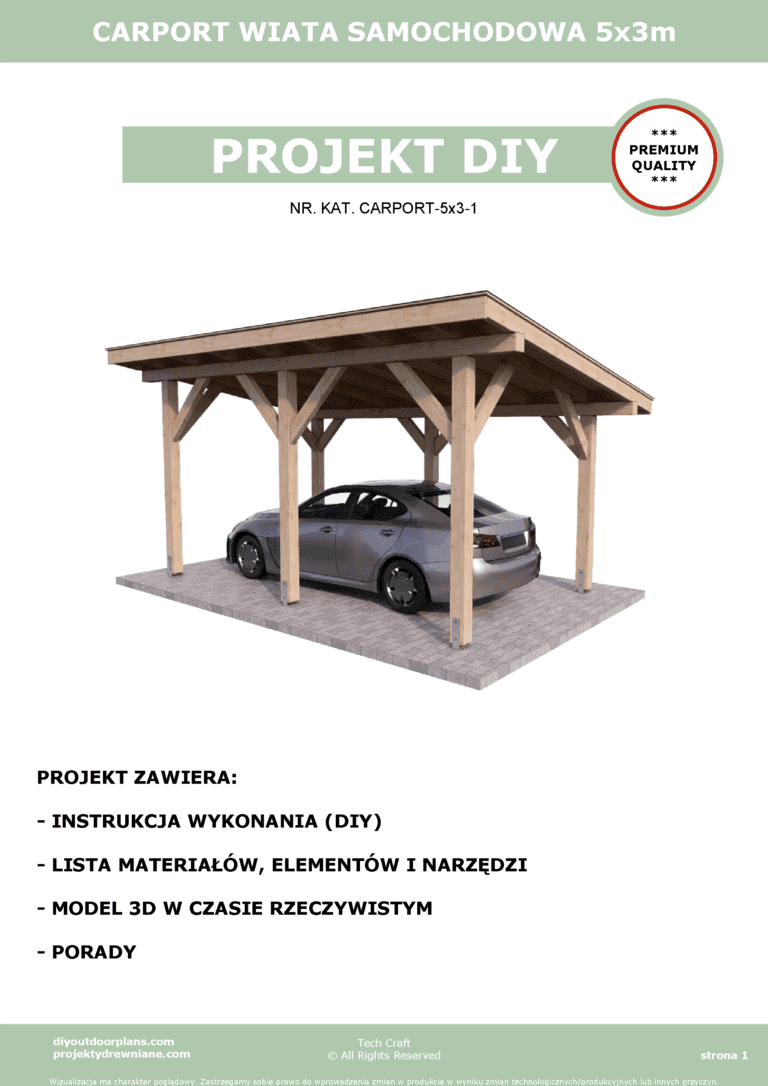 Carport wiata garażowa drewniana zadaszenie 5×3 wolnostojąca PROJEKT DIY