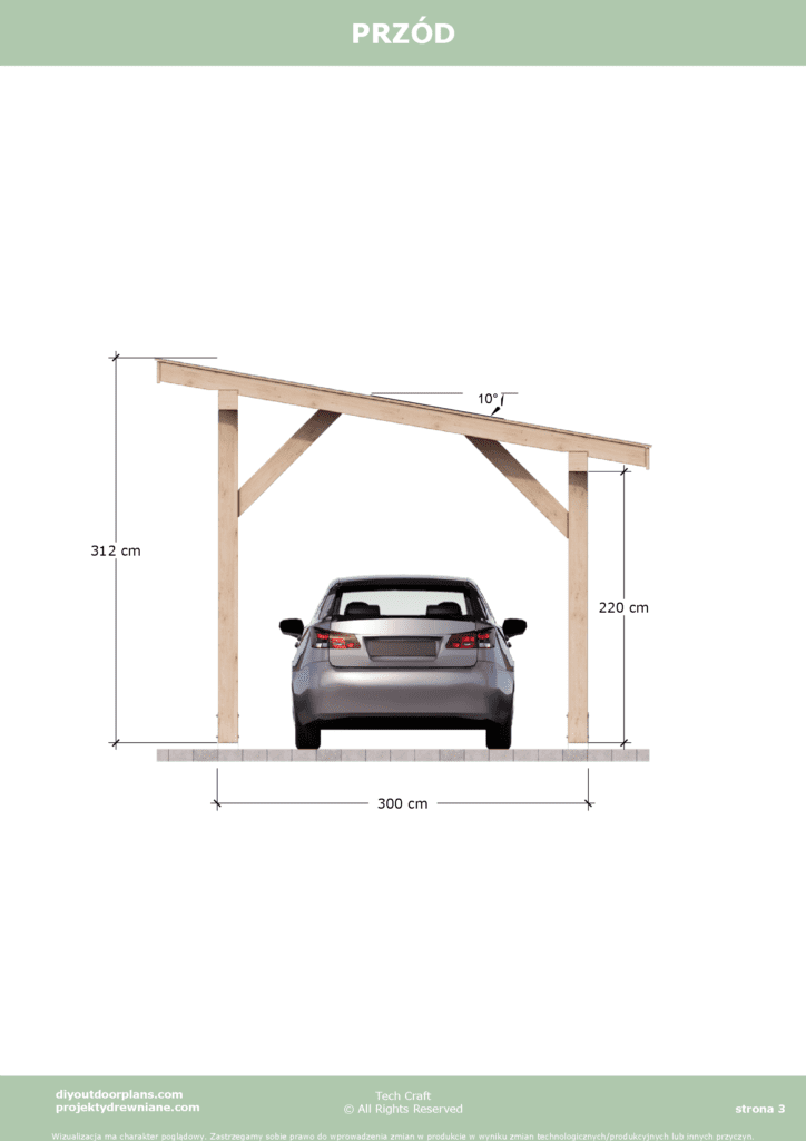 Carport wiata garażowa drewniana zadaszenie 5×3 wolnostojąca przód