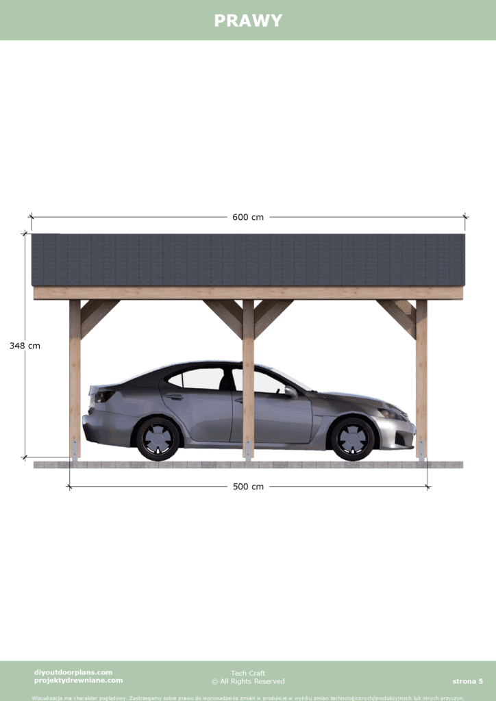 Carport wiata garażowa drewniana zadaszenie 5×3 wolnostojąca prawy