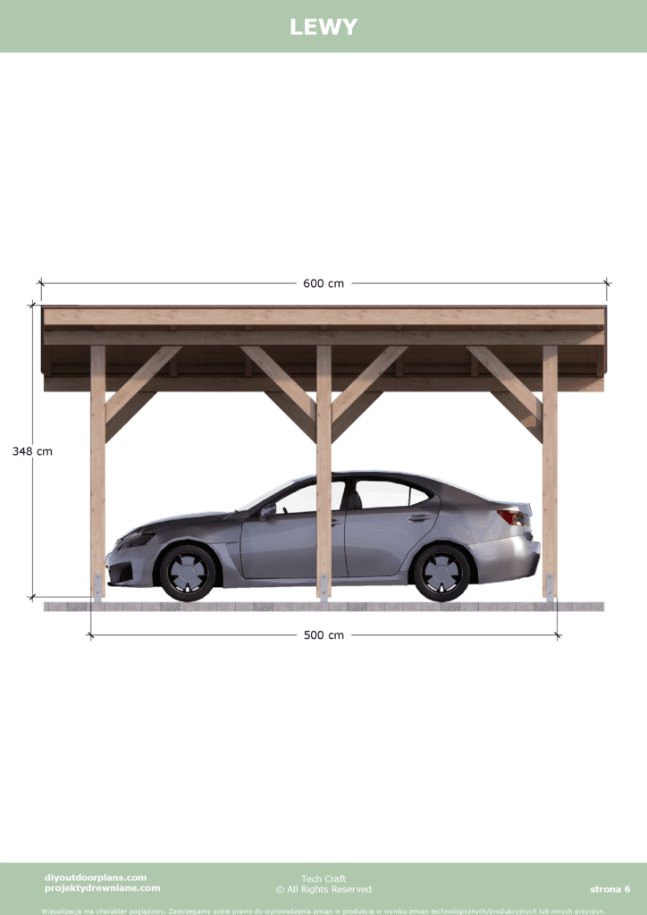 Carport wiata garażowa drewniana zadaszenie 5×3 wolnostojąca lewy