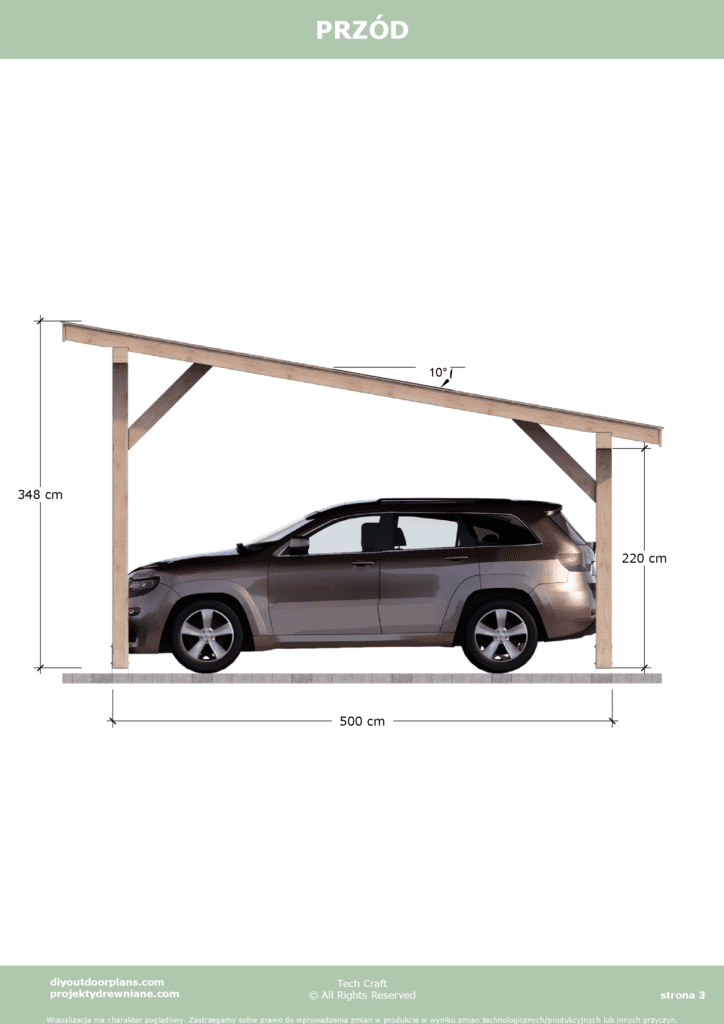 Carport wiata garażowa drewniana zadaszenie 7×5 wolnostojąca przód