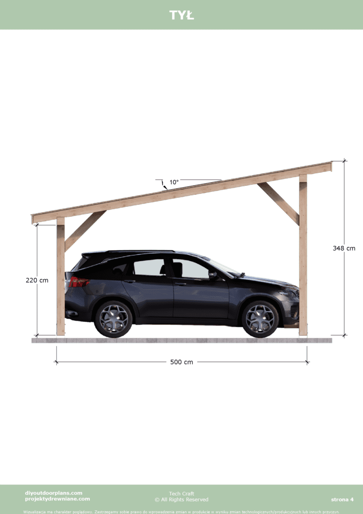 Carport wiata garażowa drewniana zadaszenie 7×5 wolnostojąca tył