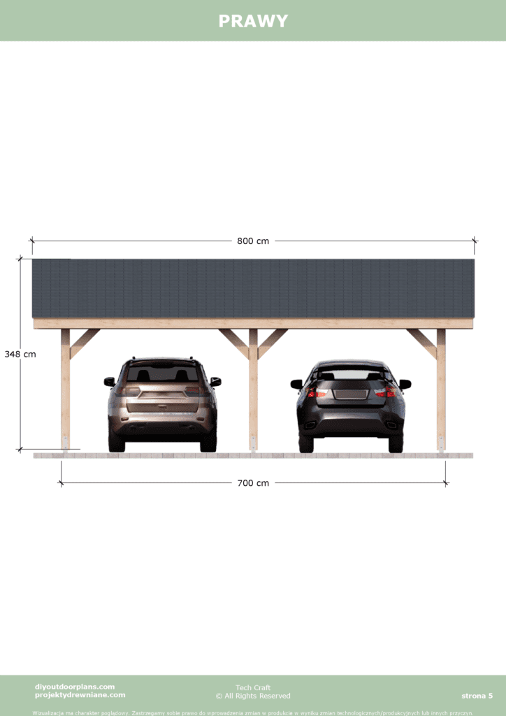 Carport wiata garażowa drewniana zadaszenie 7×5 wolnostojąca prawy