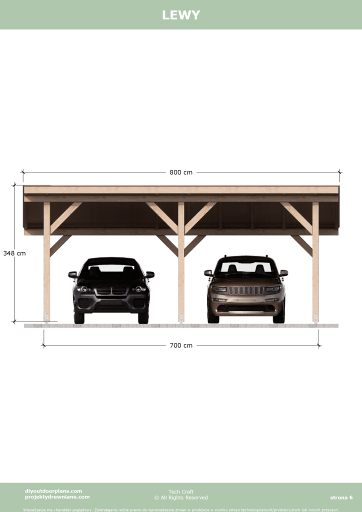 Carport wiata garażowa drewniana zadaszenie 7×5 wolnostojąca lewy