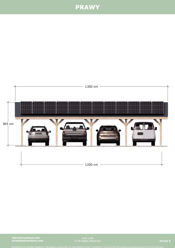 Carport Wiata garażowa drewniana pod fotowoltaikę 12x6m prawy